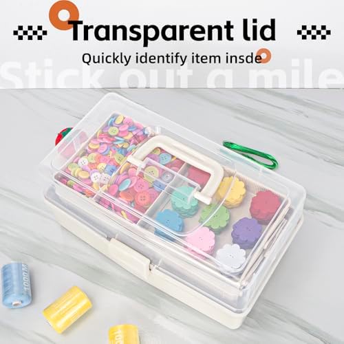 TERGOO 12.5in 3-Layer Multipurpose Craft Organizers and Storage with Adjustable Dividers, Portable Tackle Box, Folding Art & Craft Case for Medicine, Tool, Sewing Organizer (White) - Image 5
