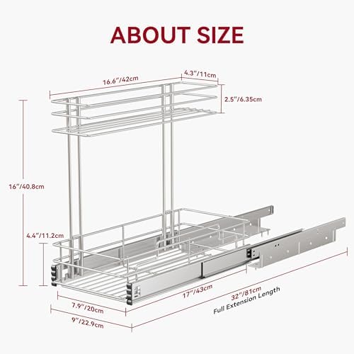 Under Sink Organizer 9" W X17 D, Pull Out Cabinet Organizer 2 Tier - Image 2