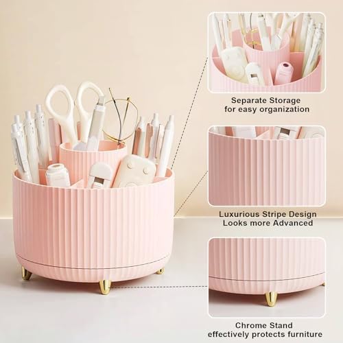 Diesisa Makeup Brush Holder Organizer,360° Rotating Makeup Brush Organizer,5 Slot Make up Brushes Cup for Cosmetics, Nail Polish, Art Supply, Bathroom Vanity Desktop Organizer - Pink - Image 4
