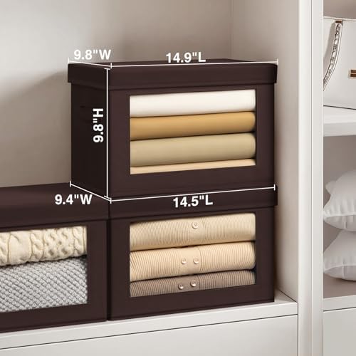 Homsorout Foldable Storage Boxes with Clear Window - Clothes Organizers and Decorative Bins with Lid, Fabric Storage Cube, Baskets for Shelves, Yarn, Home, Brown, 3 Pack - Image 2
