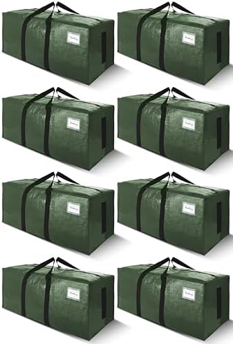 SWEET DOLPHIN 8 Pack 200LB Heavy-Duty Moving Bags with Wrap-Around Handles, Extra Large Storage Totes for Space Saving, Clothes Storage Bags, College Dorm Essentials, Green, 24 Gal by SWEET+DOLPHIN