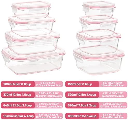 Vtopmart 8 Pack Glass Food Storage Containers with Lids Pink - Image 2