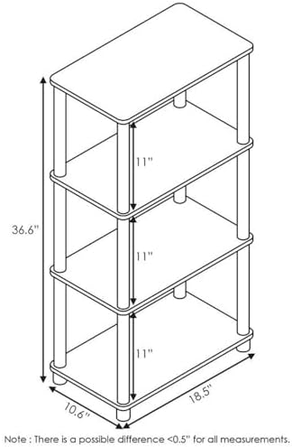 Furinno Turn-N-Tube No Tool 4-Tier Storage Shelf, Narrow, French Oak Grey/Black - Image 3
