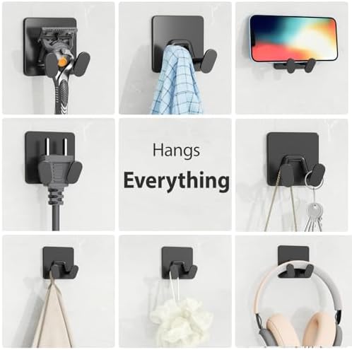 Adhesive Shower Hooks for Inside - Extra Sticky Razor Holder, Black 6 Pack - Image 2