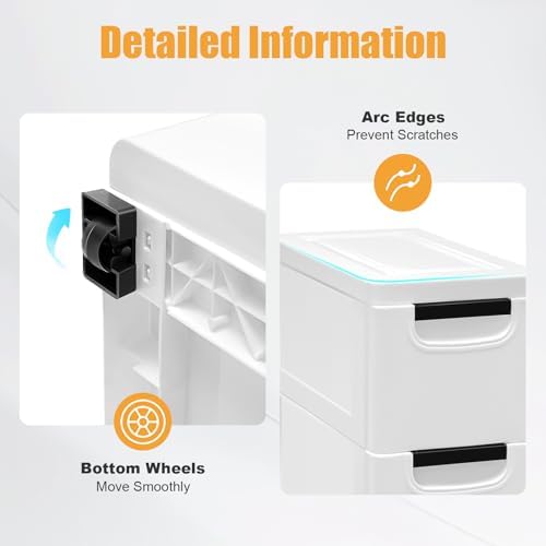 5 Tier Plastic Drawers Narrow Dresser Storage Cabinet, Mobile Stackable Clothes Storage Tower, Suitable for Home, Office, Bedroom Storage Cabinet, 7.87 * 15.75 * 33.07in (White) - Image 3