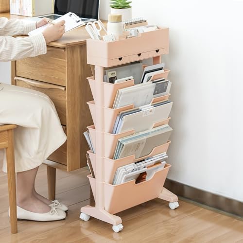 5 Tier Rolling Book Cart Multi-Functional Movable Storage Bookshelves by Unknown