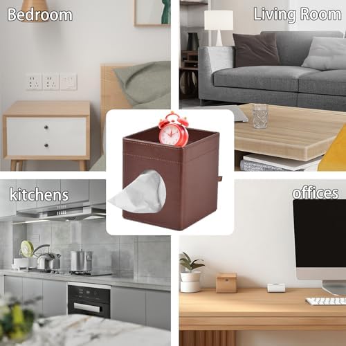 Tissue Box Cover Square Tissue Box Holder PU Leather Facial Tissues Organizer with Storage Tray for Bathroom Vanity Bedroom Office Car,Stylish Napkin Caddy Decorative Organizer (Brown) - Image 6