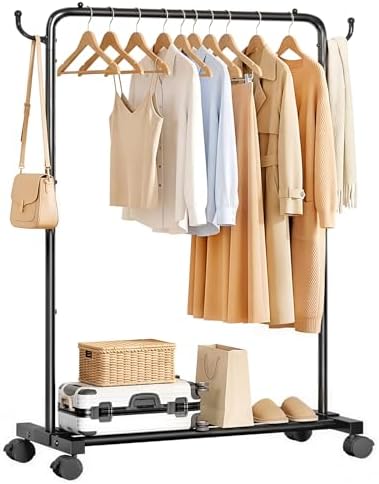 Homde Portable Clothes Rack for Bedroom: 4 Lockable Wheel Move Room-to-Room by Homde