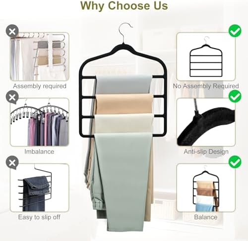 Pants Hangers Space Saving, 2 Pack Multi-Layer Velvet Pant Hanger - Image 7