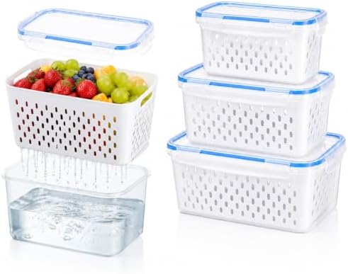 3 Pack Fruit Storage Containers for Fridge with Removable Colander and Lids by Unknown