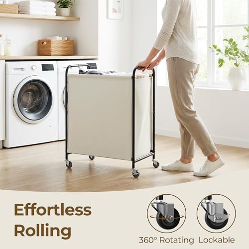GRANNY SAYS 2 Section Laundry Sorter, 130L Large Hamper Basket with Wheels - Image 5