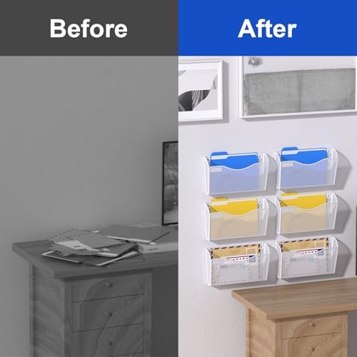samstar 6 Pack Mesh Wall Mounted File Holder Metal Wall File Pocket Mail Organizer for Office/Home(with Label Panel), White - Image 5