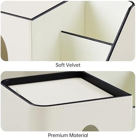 PU Leather Square Tissue Box Cover with Magnetic Closure, Tissue Holder with Storage Tray & Remote Control Organizer, for Nightstand, Living Room, Bathroom, Office Desk (White) - Image 6