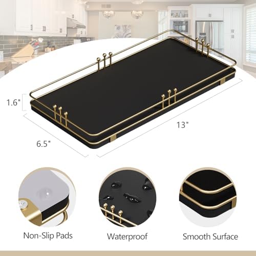 Toilet Tank Tray, Bathroom Basket, 13"x 6.5", Black-Gold - Image 2