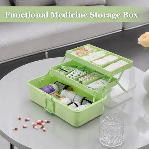 BTSKY 3-Layer Foldable Craft Organizer, Portable Tackle Box with Handle & Adjustable Dividers, Multi-Purpose Toolbox for Art Supplies, Sewing, Medicine, 12.2x6.7x5.7 Inch, Light Green - Image 6