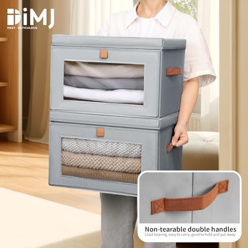 DIMJ Storage Bins with Lids - 4 Pack Large Fabric Closet Organizer with Window & Handles, Collapsible Decorative Storage Boxes for Shelves Under Bed, Books Clothes Blankets Sweaters Organization - Image 6
