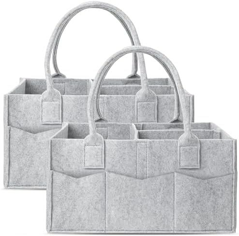 Cute Castle 2 Pack Diaper Caddy Organizer - Portable Baby Caddy Organizer with Handle, Nursery Storage Bin and Car Organizer for Girls, Boys - Baby Gift Basket - Grey by Cute+Castle