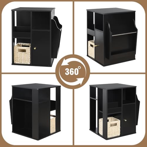 Square Rotating End Table with Storage, 16"D x 16"W x 23.3"H, Black - Image 5