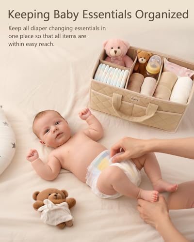 Diaper Caddy Organizer For Changing Table,Dutch Velvet Baby Diaper Caddy With 3 Removable Compartments &4 Side Pockets,Portable Diaper Basket For Car Organizer,Nursery Organizer For Essential Supplies - Image 2