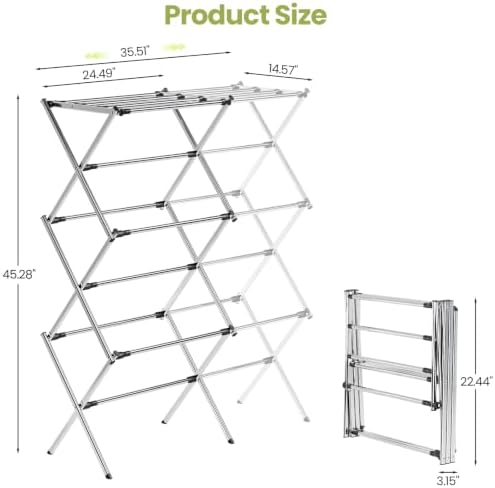 APEXCHASER Stainless Steel Clothes Drying Rack, 45.28" H × 14.57" D - Image 4