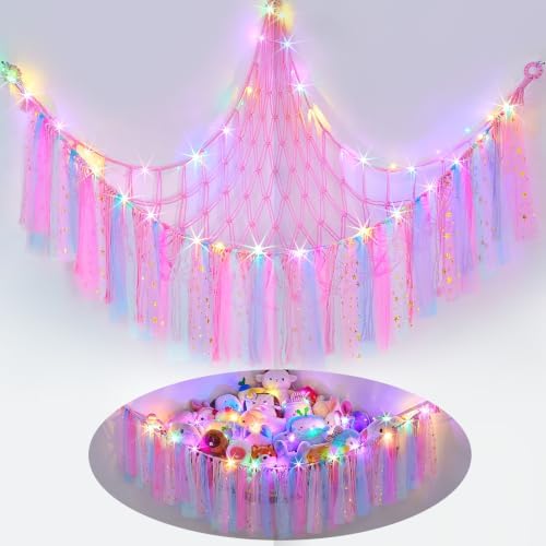 FIOBEE Stuffed Animals Net LED Light Toy Hammock for Kids Bedroom Storage by FIOBEE