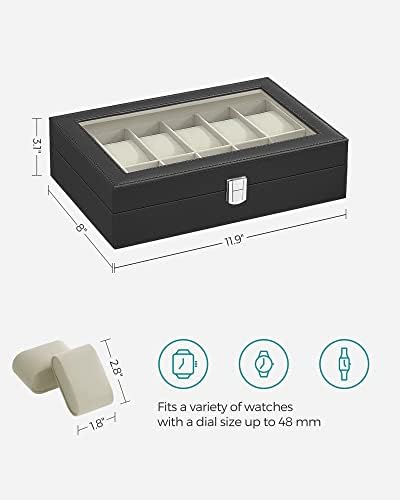 SONGMICS Watch Box, 12-Slot Watch Case with Large Glass Lid - Image 6
