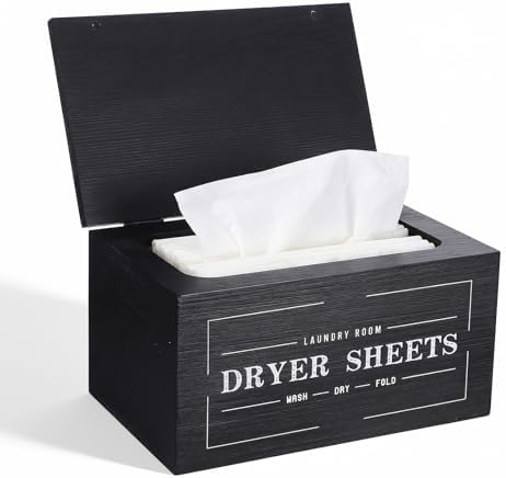 Wooden Dryer Sheet Dispenser with Lid - Black Rustic Farmhouse Laundry Room Organization & Storage Container for Fabric Softener Sheets by Unknown