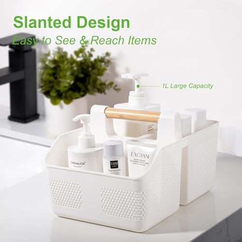 Plastic Shower Caddy Portable Shower Basket with Bamboo Handle, White - Image 6
