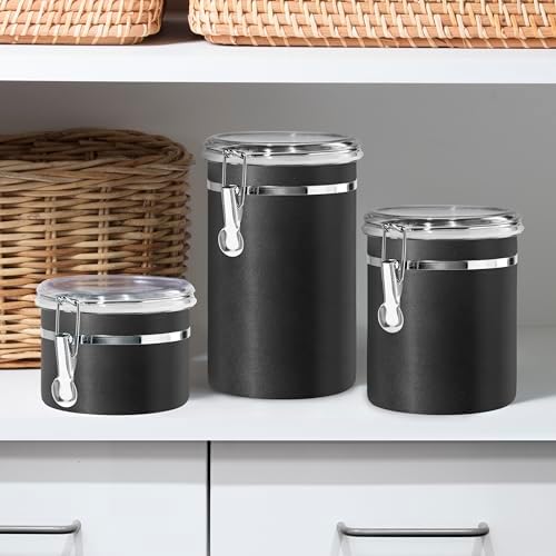 Oggi Stainless Steel Kitchen Canister 62 fl oz, Black - Airtight Clamp Lid, Clear See-Thru Top - Ideal for Kitchen Storage, Food Storage, Pantry Storage. Large Size 5" x 7.5". - Image 6