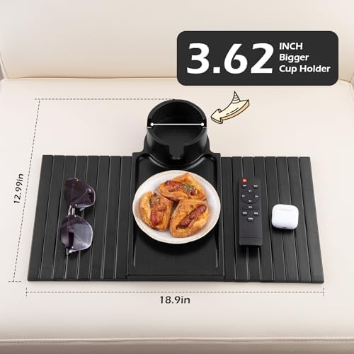 GHKINMAL Couch Arm Tray with Cup Holder,Fits Arm 6.3"+Wider,Black Bamboo - Image 6