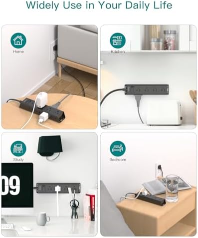 Extension Cord Flat Wall Plug - Surge Protector Power Strip with 12 Outlets - Image 6