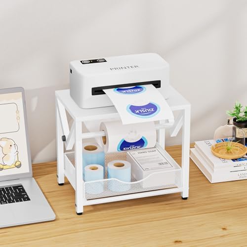 Marbrasse Label Holder for Rolls and Fanfold Labels, Wood Label Printer Holder with Drawer, Shipping Label Stand for Thermal Printer, Sticker Roll Holder for Home, Office, Small Business, Wood White - Image 6