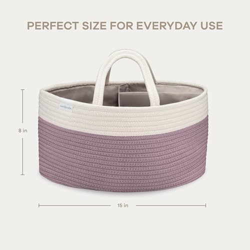 Comfy Cubs Rope Diaper Caddy Organizer - Large Baby Diaper Basket Mauve - Image 6