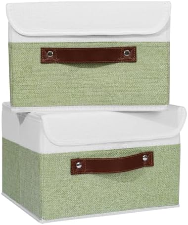 ANMINY Fabric Storage Box Bins with Lids, Green White, 10"x8"x7", 2 Pack by ANMINY