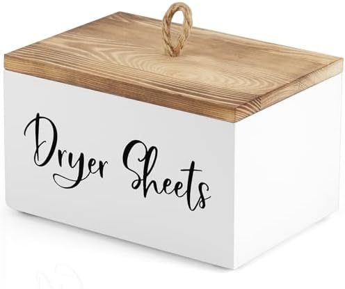 Bivvclaz Dryer Sheet Holder, Wooden Laundry Sheets Container, Laundry Room Organization and Storage for Farmhouse Laundry Room Decor and Accessories, Fabric Sheet Holder, White by Bivvclaz