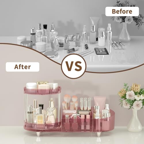 360 Rotating Makeup Organizer for Vanity, 2 Perfume Trays with 5 Compartments Cosmetic & Skincare Storage, Multi-Purpose Countertop Organizers for Bathroom, Desk, Pantry, Space-Saving Beauty Organizer - Image 6