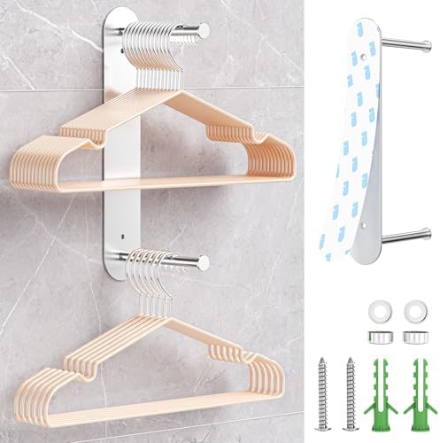 Hanger Holder for Laundry Room, Wall Mounted Clothes Hanger Organizer Stacker, Metal Space Saving Hangers Storage Rack for Washing Machine Dryer (Silver, 1Pc) by WAYASI