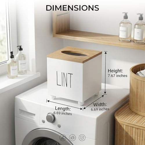 Lint Bin for Laundry Room, Farmhouse Lint Box, Wooden Lint Holder with Lid, Lint Container for Laundry Room Decor, Dryer Lint Trash Can for Laundry Accessory Organization - Image 7