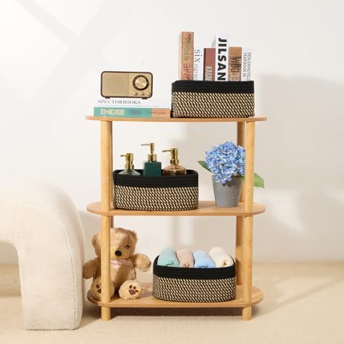 MiniArk Small Storage Baskets for Organizing | Closet Organizer Bins | Shelf Toy Basket | Woven Rope Baskets | Cube Decorative Box | Shallow Basket | 11.5x7.5x4.7” | 4 Packs Black Brown - Image 6
