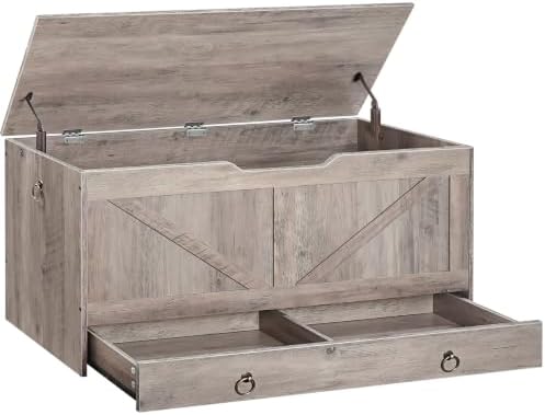 HOOBRO Storage Chest, 39.3" Toy Chest with Drawer, Wooden Storage Bench, Sturdy Entryway Bench Supports 330 lb, Safety Hinge, U-Shaped Opening, Easy Assembly, Greige BG710CW01G2 by HOOBRO