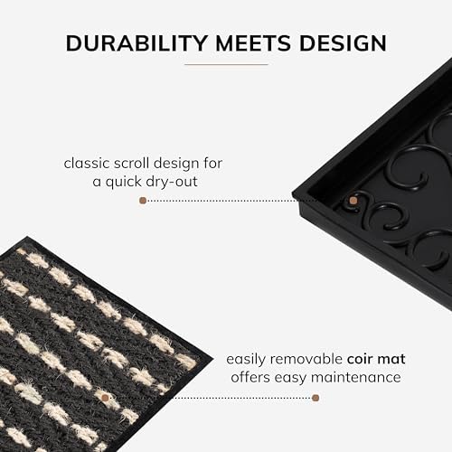 Anji Mountain Heavy Duty Waterproof Rubber Shoe Storage Mat Organizer/Boot Storage Tray Multi Use for Entryway with Coir, Gray and Ivory Insert, Fits 3 Pair (34.5" Wide) - Image 4