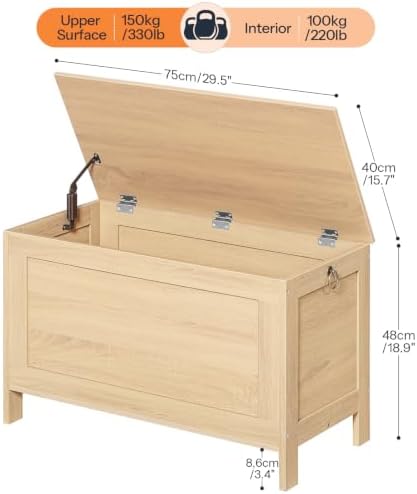 HOOBRO Toy Box, Retro Wooden Look Storage Chest with Safety Hinge, Entryway Storage Bench Supports 330 lb, 29.9 x 15.7 x 18.9 Inches Toy Chest Organizer, Easy Assembly (Natural) NL75CW01G2 - Image 3