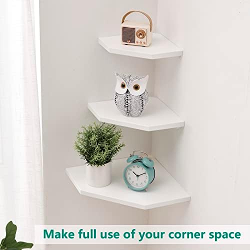 Corner Wall Shelf, Solid Oak Wood White Floating Corner Shelf Organizer - Image 3