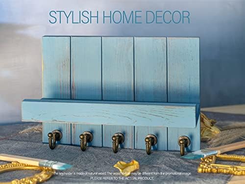 Rebee Vision Key Holder Wall Mount with Shelf for Entryway, Distressed Blue - Image 2