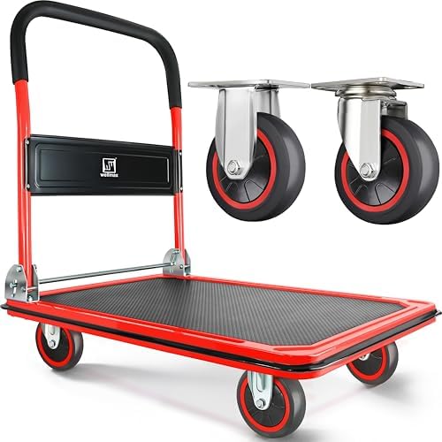 Wellmax Push Cart Dolly, Foldable Moving Platform Flat Cart, 660 lb, Red by Wellmax