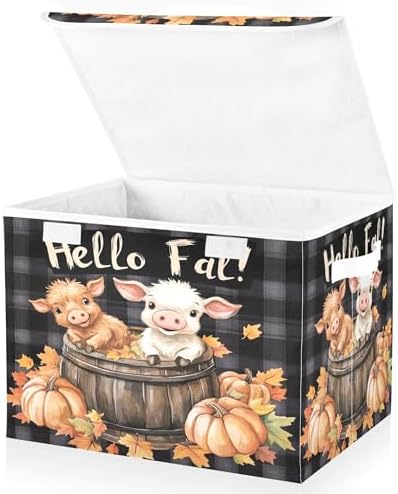 Cute Highland Cow Storage Bins with Lids and Carrying Handle,Foldable Storage Boxes Organizer Containers Baskets Cube with Cover for Home Bedroom Closet Office Nursery - Image 2