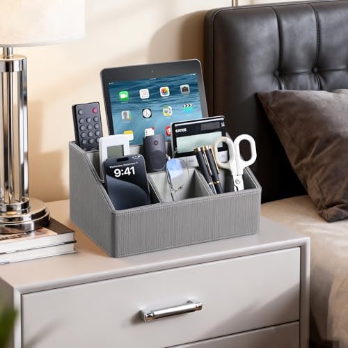 PU Leather Desk Organizer, Remote Control Holder (Grey) - Image 6