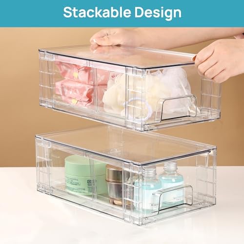 Vtopmart 4 Pack Stackable Clear Drawer with Dividers - Image 6