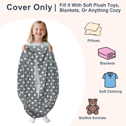 Lukeight Stuffed Animal Storage Bean Bag Chair Cover for Kids, Velvet Plush Toy Organizer Seat, Cover Only, No Filling Included, Long YKK Zipper, Side Pocket, X-Large 30"D x 18"H - Image 2