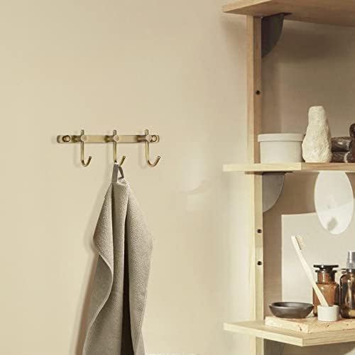 WINCASE Antique Brass Towel Hook Rack, Brushed Wall Hooks with 3 Hooks - Rustic Bath Coat Hook Holders - Image 2